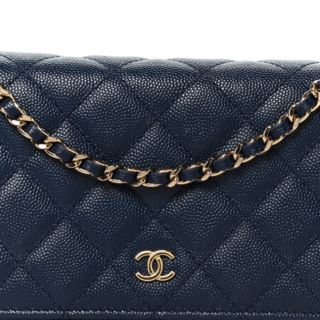Caviar Quilted Wallet on Chain WOC Navy Blue