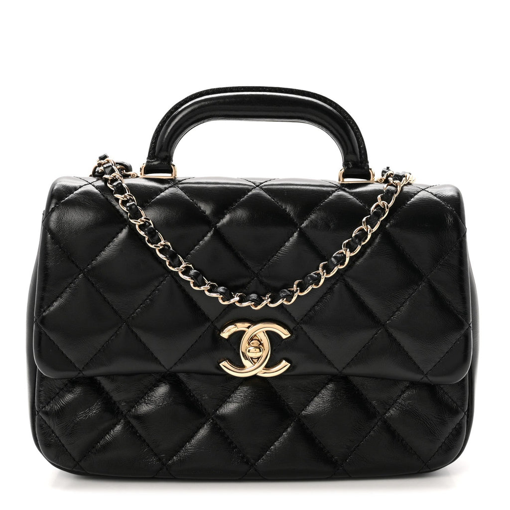 Shiny Lambskin Quilted Coco Trip Flap Bag Black