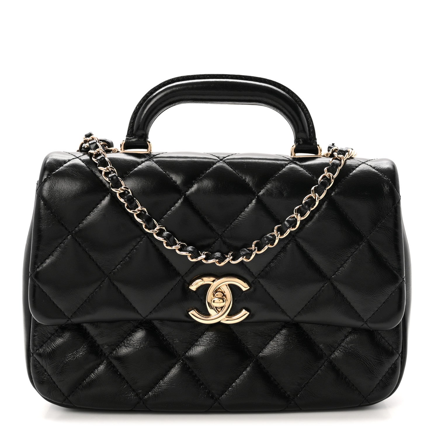 Shiny Lambskin Quilted Coco Trip Flap Bag Black