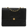 Lambskin Quilted CC Maxi Jumbo Single Flap Black Black