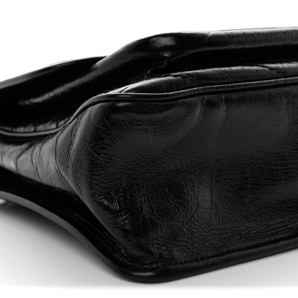 Crinkled Calfskin Matelasse Monogram Medium Niki Chain Satchel Black