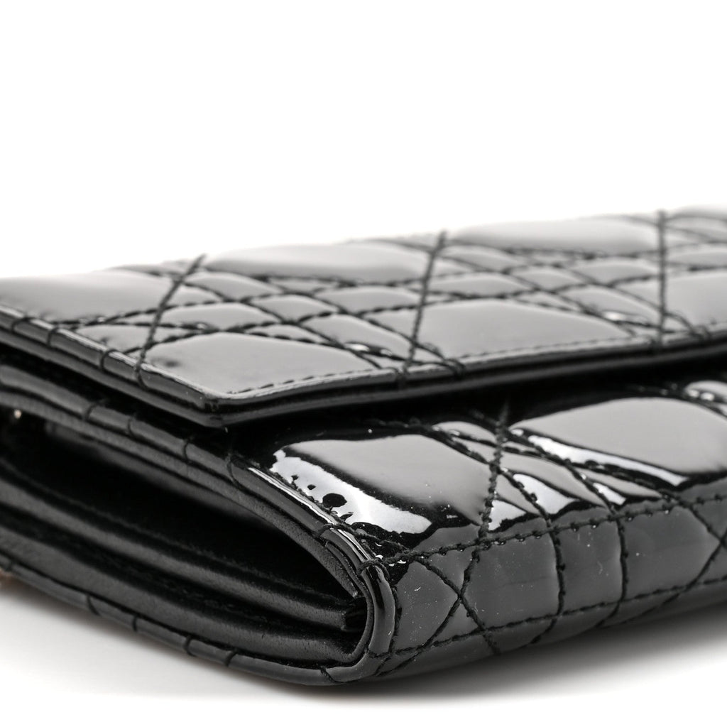 Patent Lambskin Cannage Lady Dior Rendezvous Wallet On Chain Black