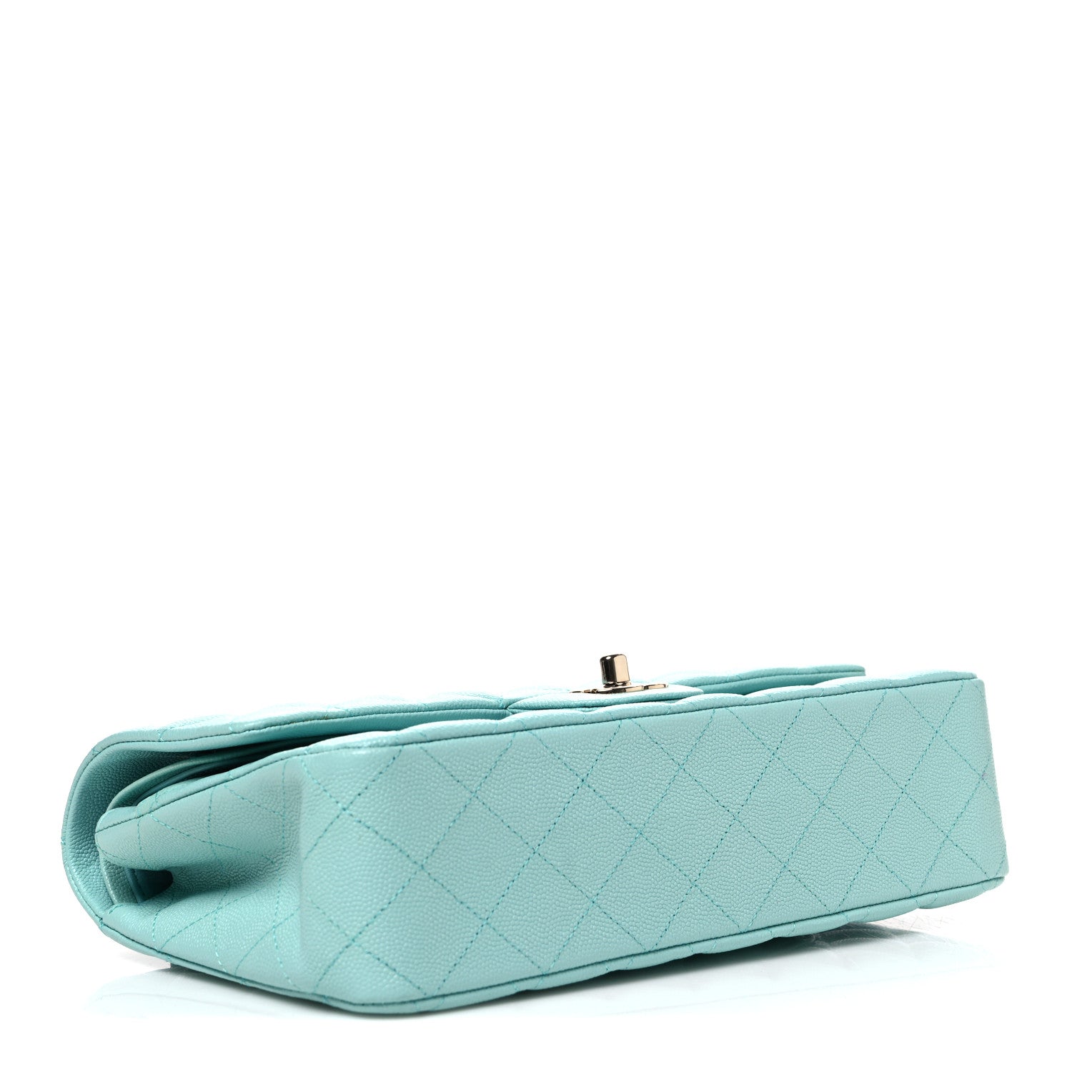 Caviar Quilted Medium Double Flap Light Blue