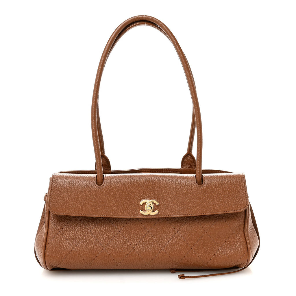 Grained Calfskin Stitched Urban Essentials Small Shopping Bag Camel