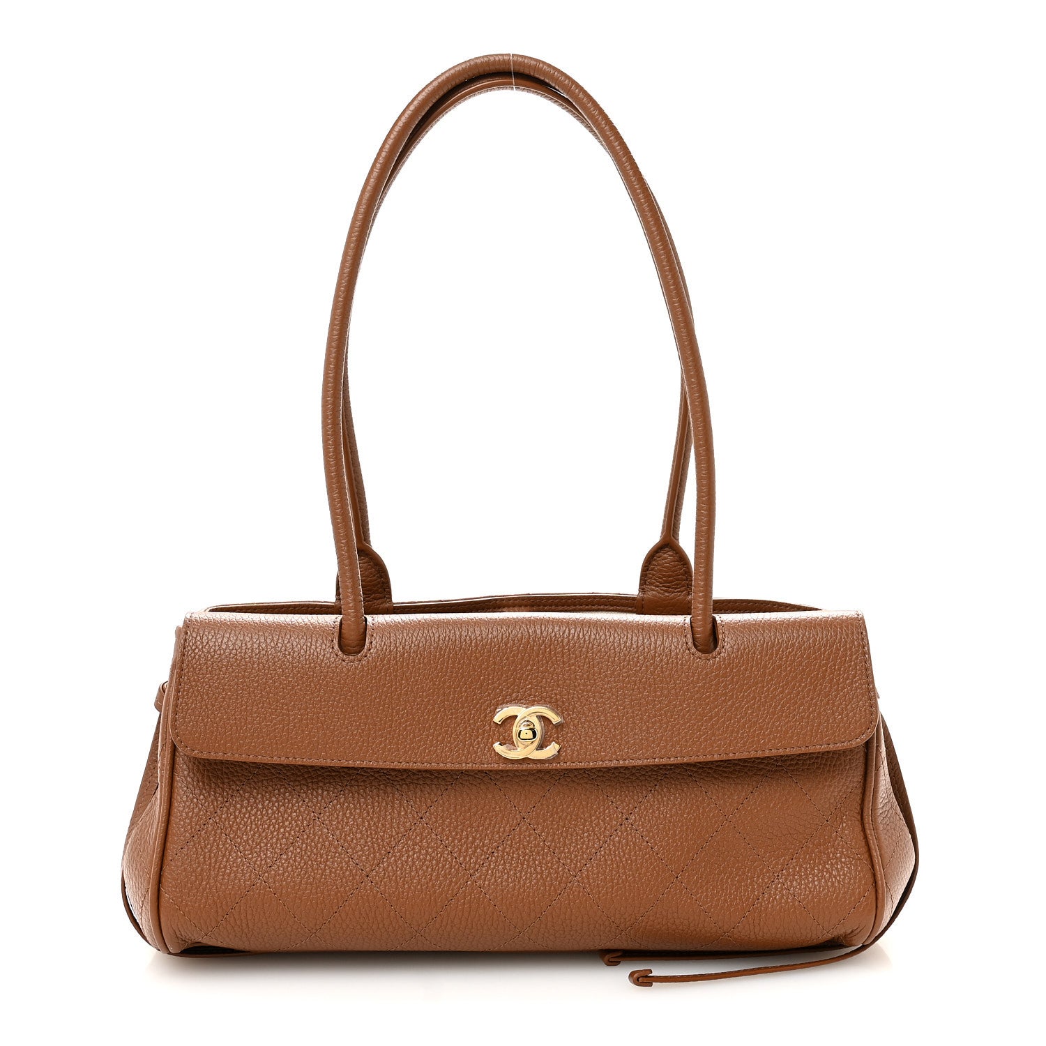Grained Calfskin Stitched Urban Essentials Small Shopping Bag Camel