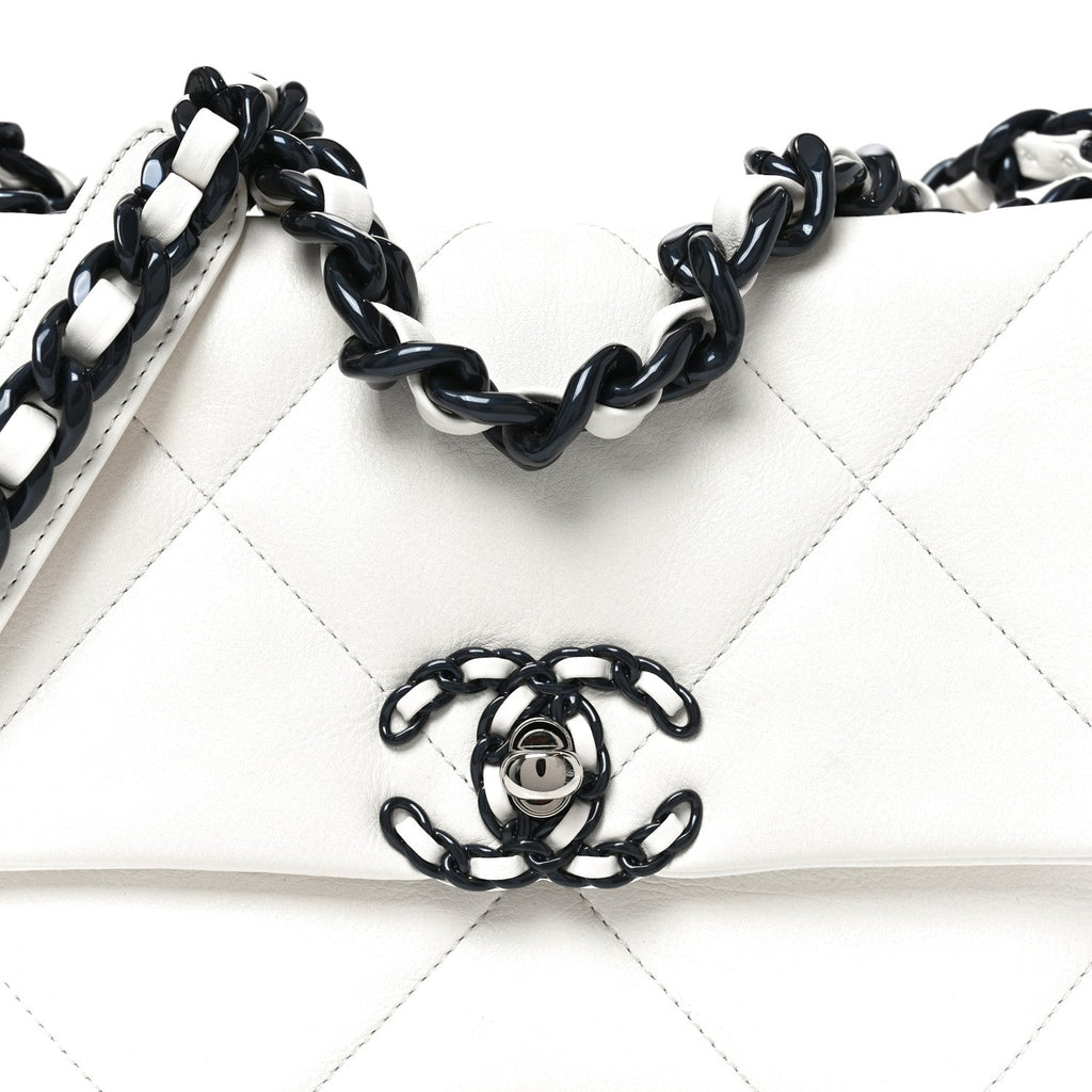 Glossy Calfskin Quilted Medium Chanel 19 Flap White Black