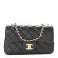 Lambskin Quilted Mini Rectangular Pearl Crush Flap Black