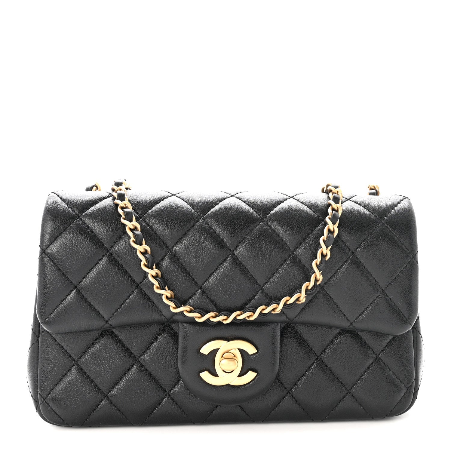 Lambskin Quilted Mini Rectangular Pearl Crush Flap Black