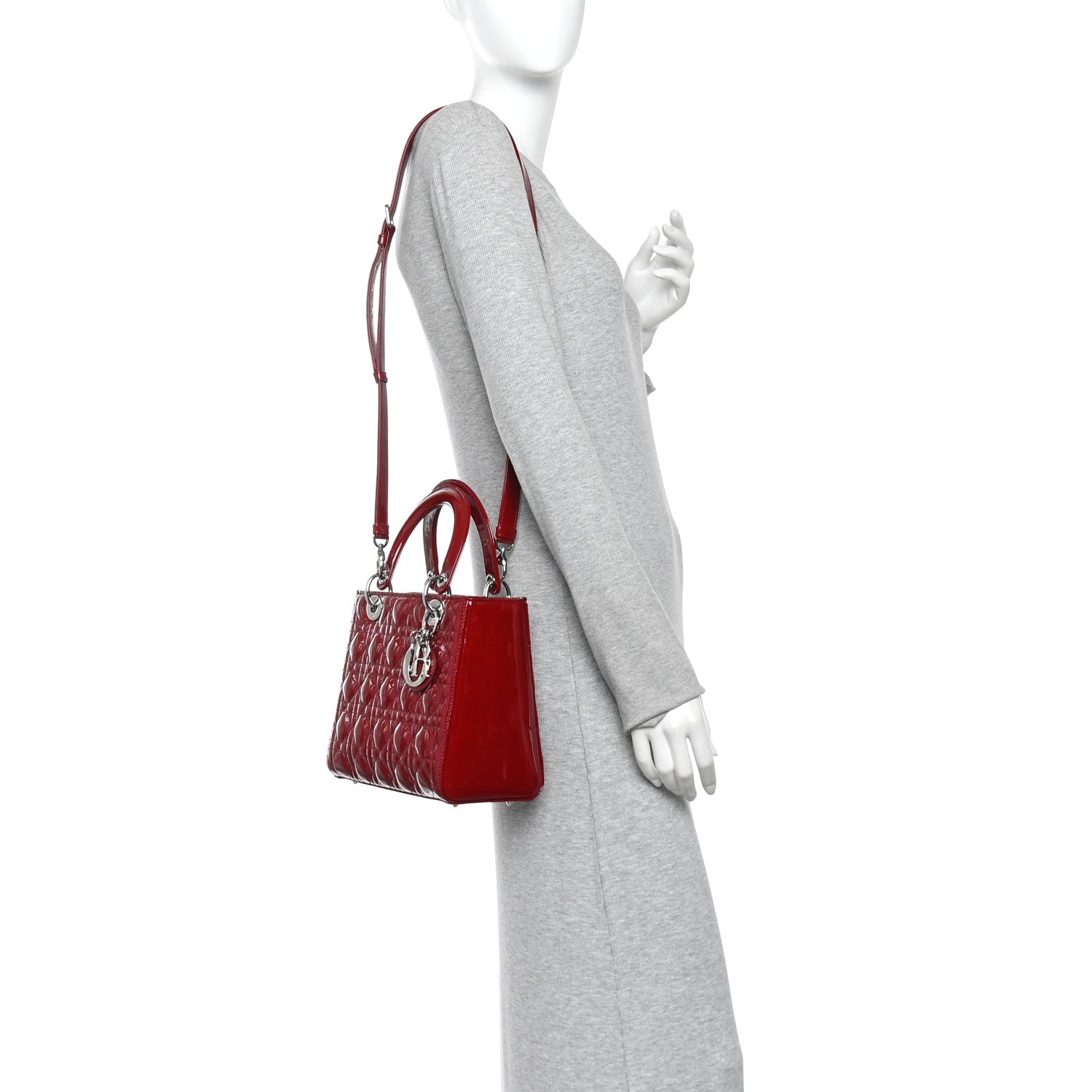 Patent Cannage Medium Lady Dior Red
