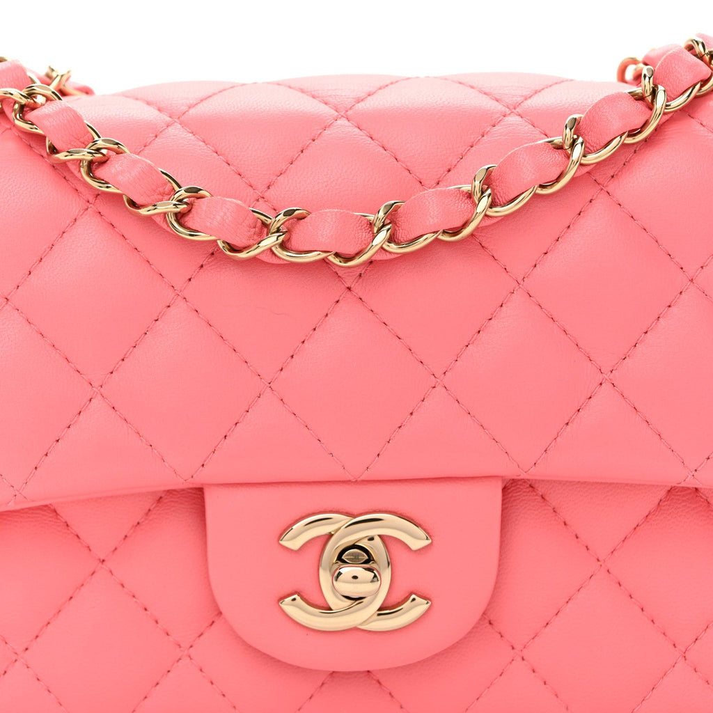 Lambskin Quilted Mini Rectangular Flap Pink