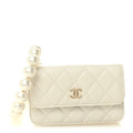 Calfskin Quilted Maxi Pearls Clutch With Chain  White