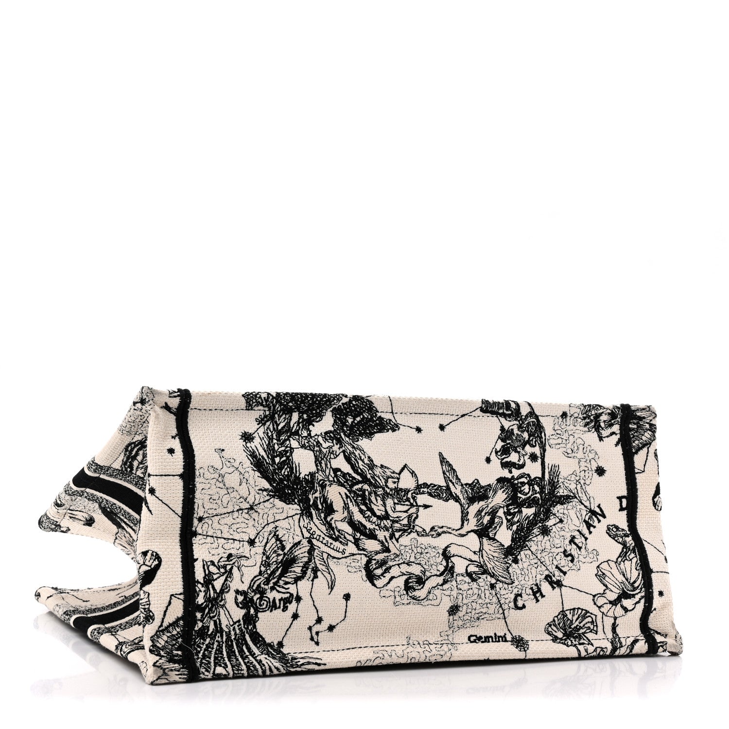 Canvas Zodiac Toile De Jouy Embroidered Medium Book Tote Latte