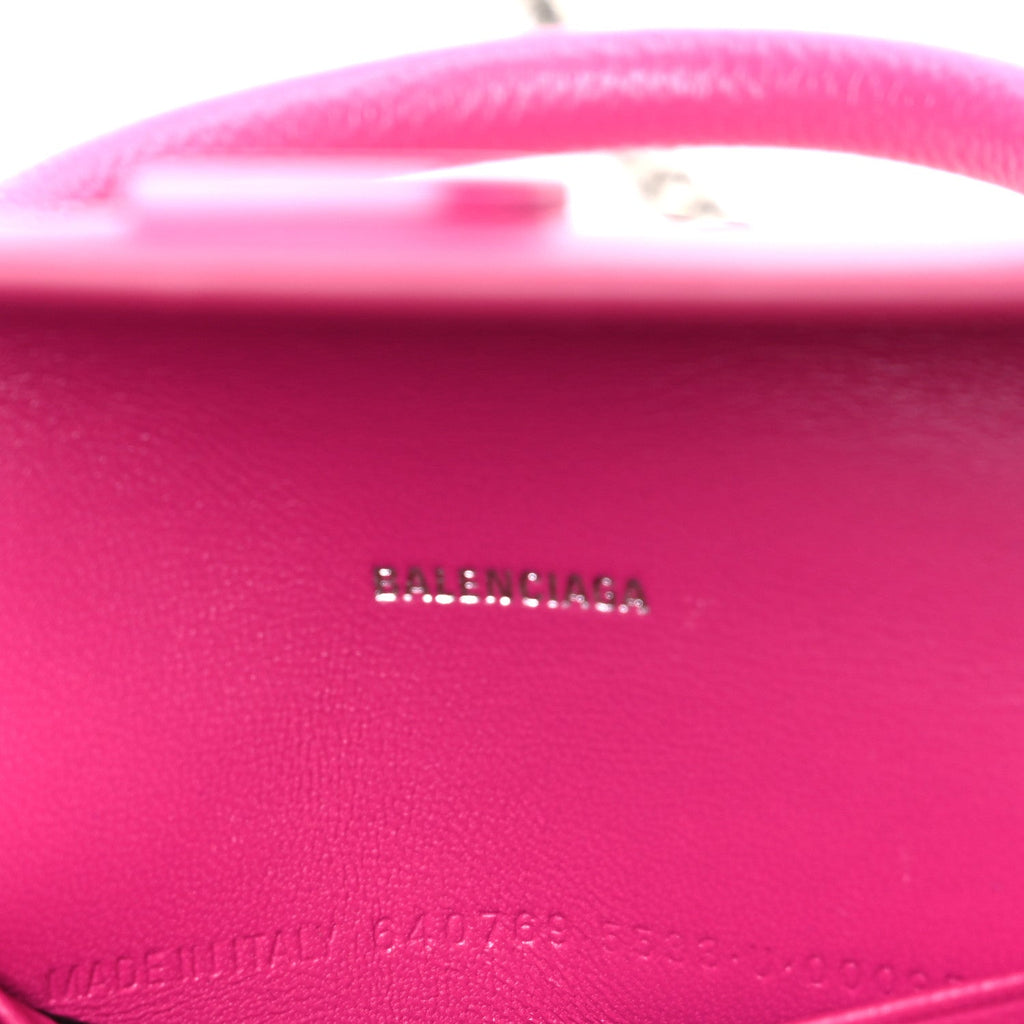 Grained Calfskin Tonal B Hourglass Top Handle Crossbody Phone Holder Fuchsia
