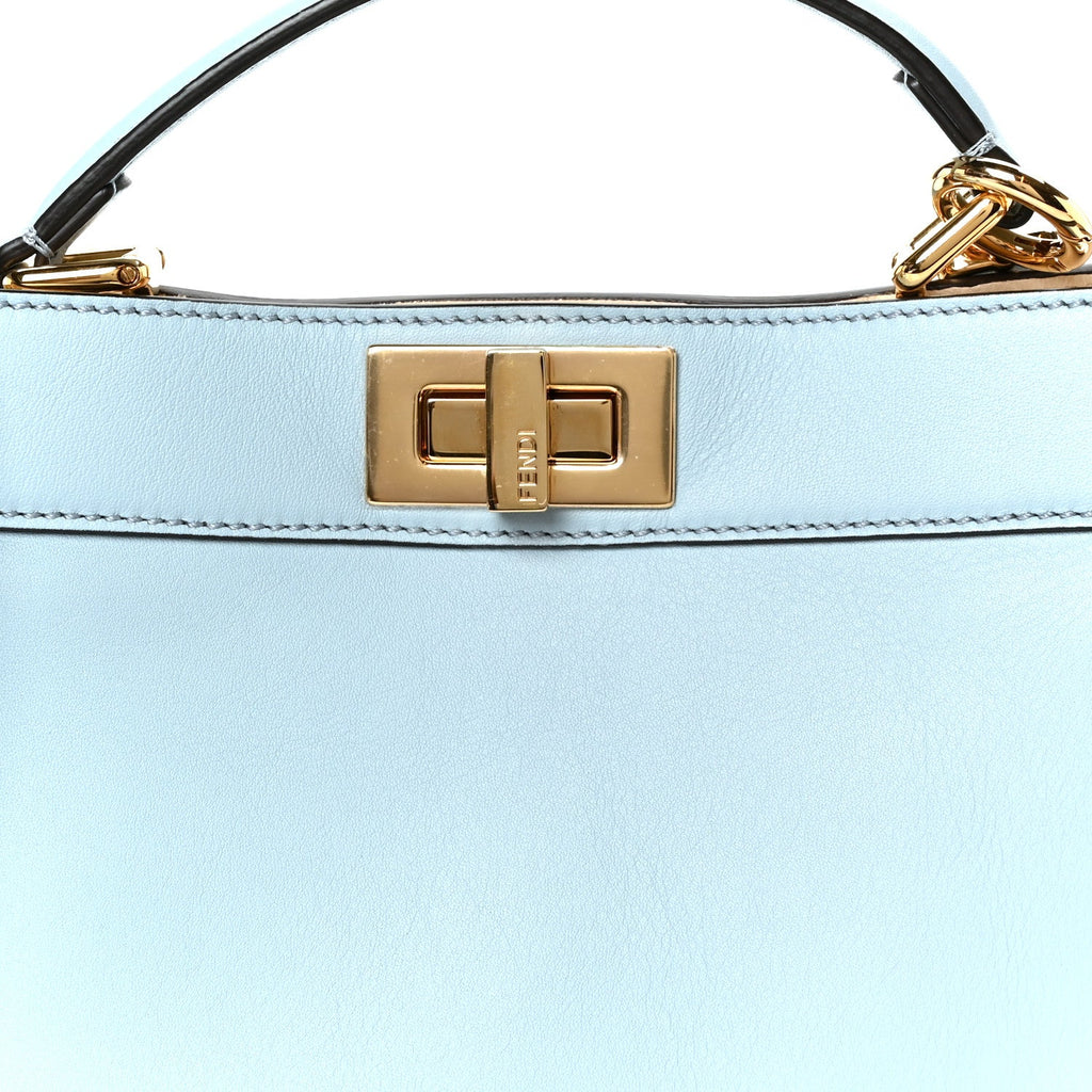 Vitello Seta Shiny Nappa Small Peekaboo I SEE U Satchel Azzurro Baby Camelia