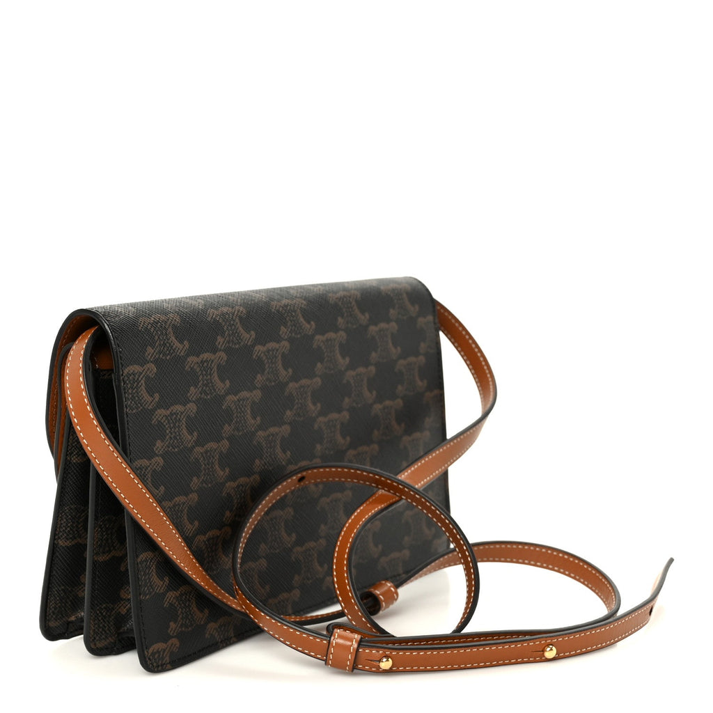 Triomphe Canvas Lambskin Wallet On Strap Tan