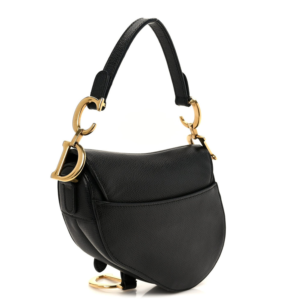 Grained Calfskin Mini Saddle Bag Black
