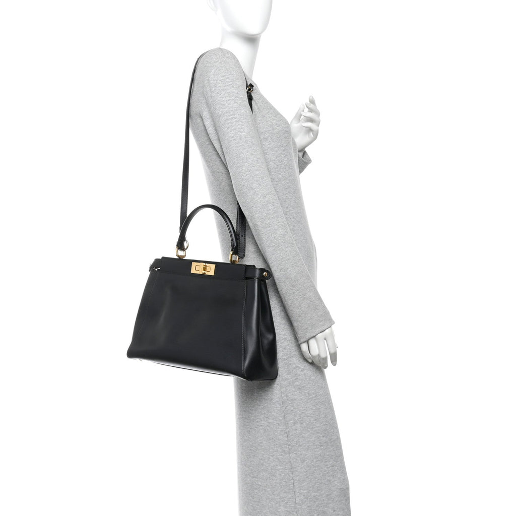 Vitello Morgan Fabric Jacquard Pequin Medium Peekaboo Iconic Satchel Black Tobacco