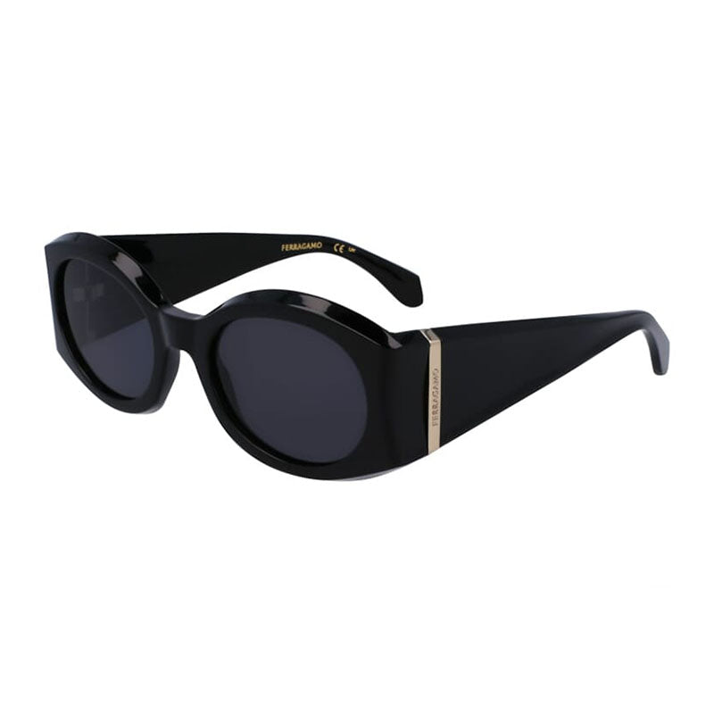 Salvatore Ferragamo Sunglasses Oval Full Rim, Black Frame and Grey. Lens SF2008S001