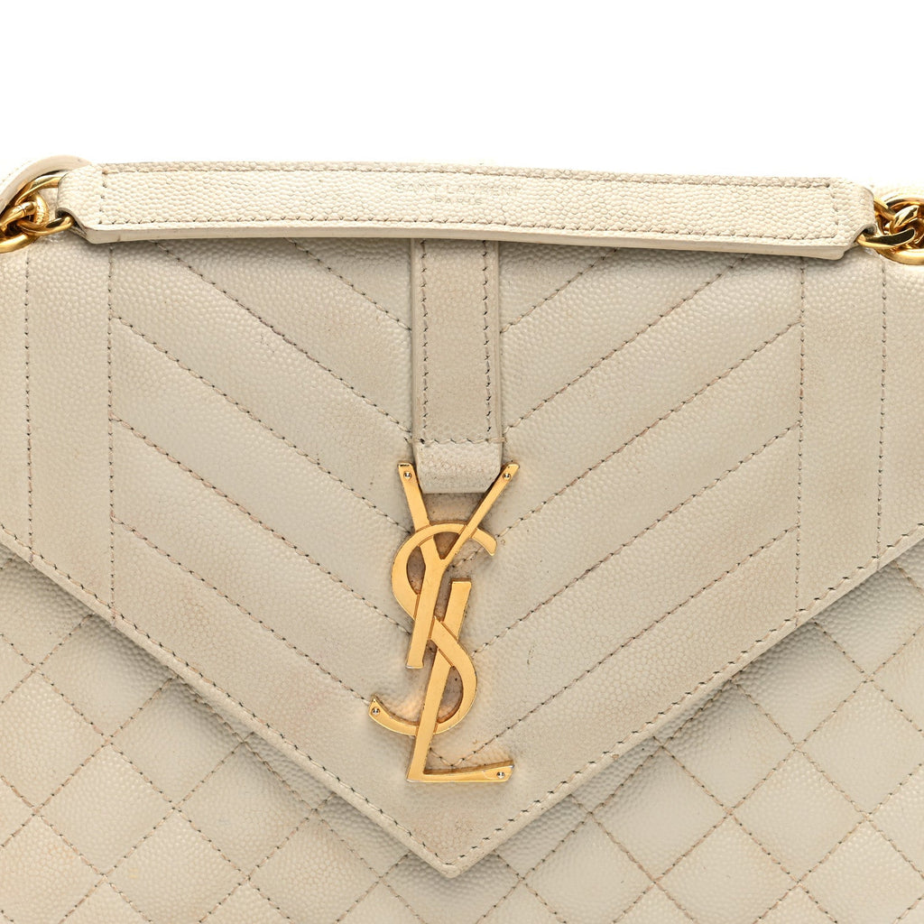 Grain De Poudre Textured Mixed Matelasse Medium Triquilt Monogram Satchel Crema Soft