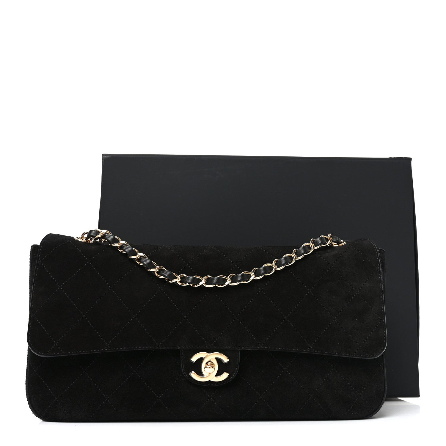 Suede Calfskin Small Souplissimo Maxi Flap Black Black