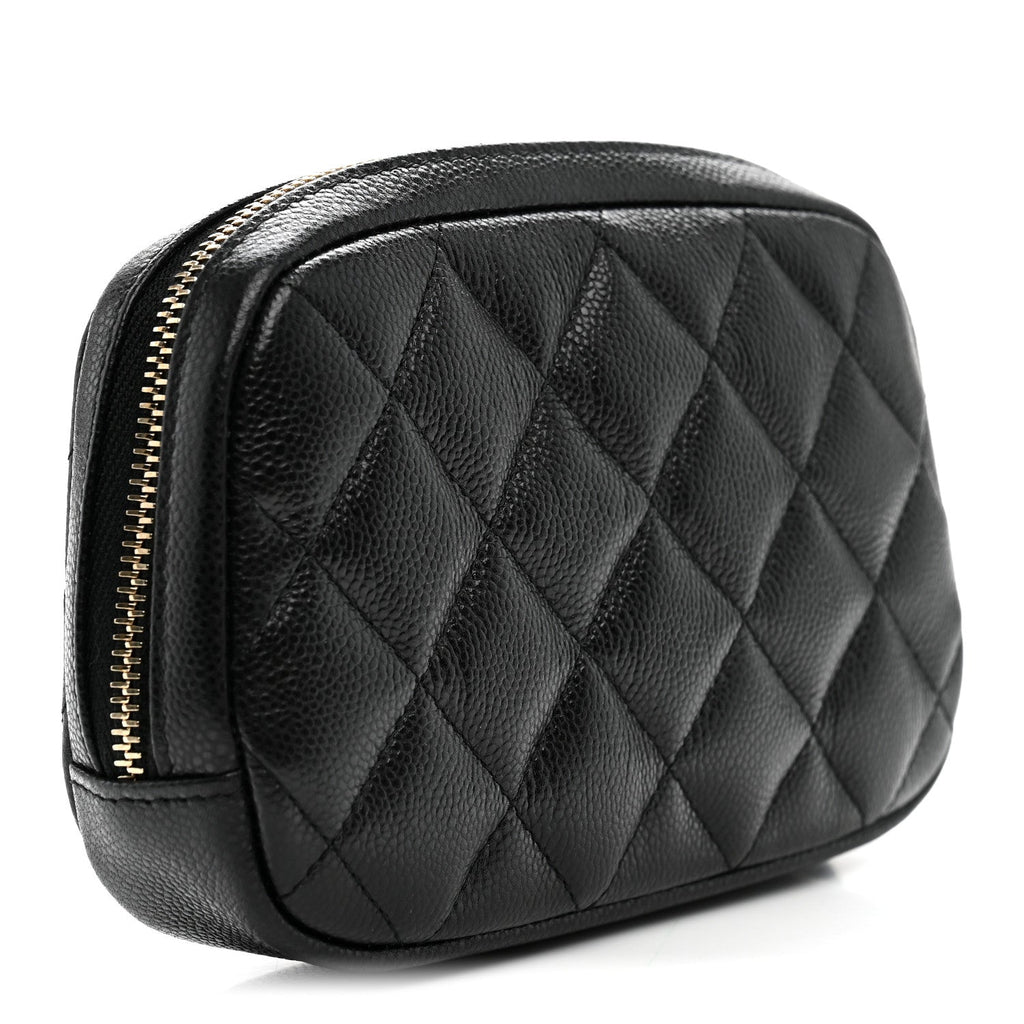 Caviar Quilted Small Curvy Pouch Cosmetic Case Black