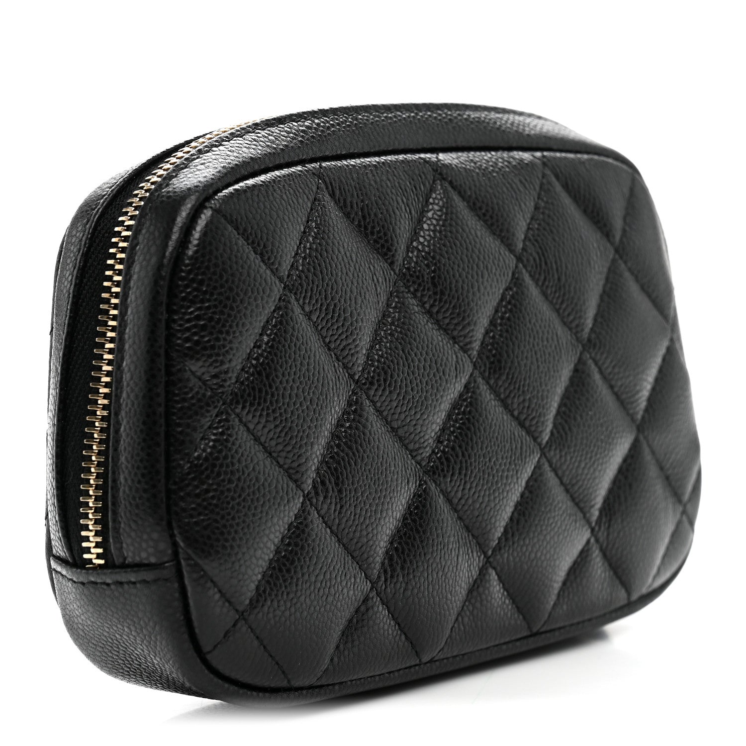 Caviar Quilted Small Curvy Pouch Cosmetic Case Black