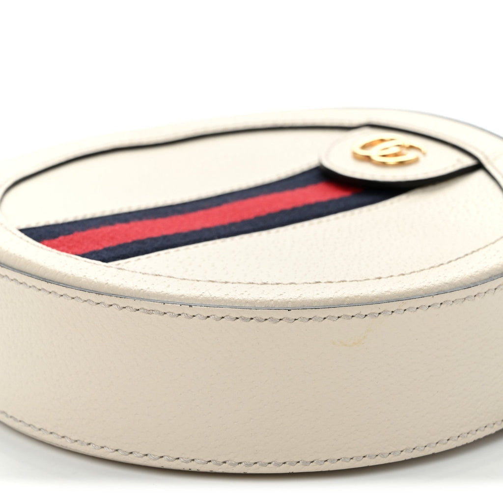 Textured Calfskin Web Mini Ophidia Round Shoulder Bag Mystic White