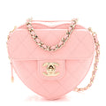 Lambskin Quilted CC In Love Heart Clutch With Chain Light Pink