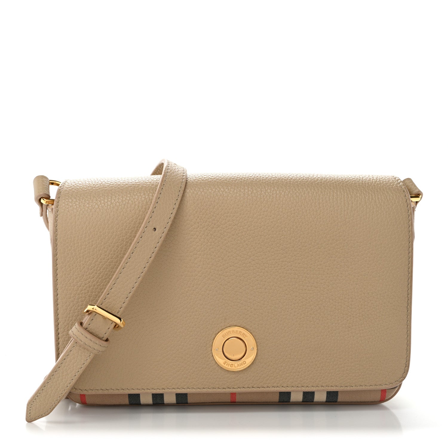 Grainy Calfskin Vintage Check Hampshire Crossbody Beige