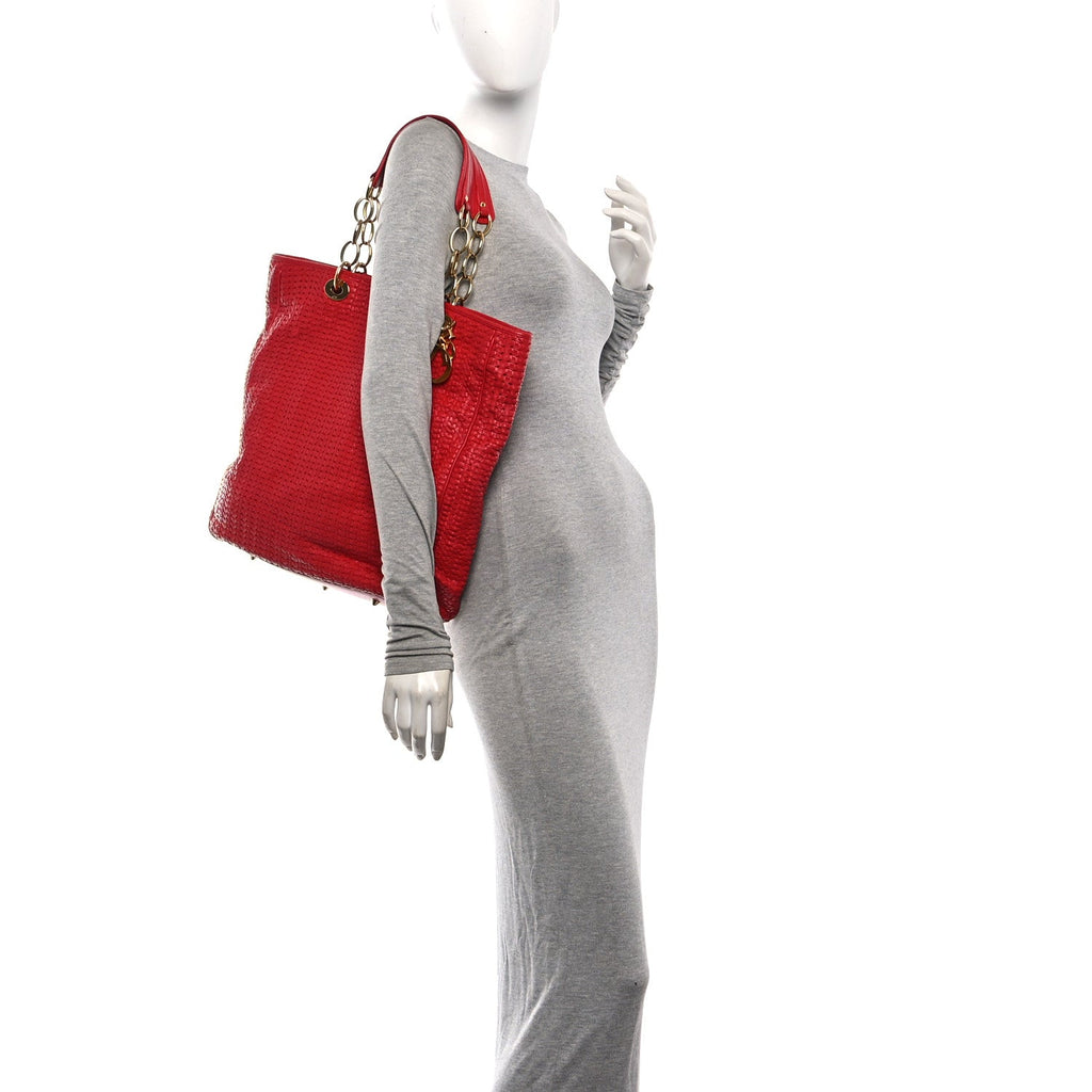 Lambskin Woven Large Dior Soft Tote Rouge Moyen