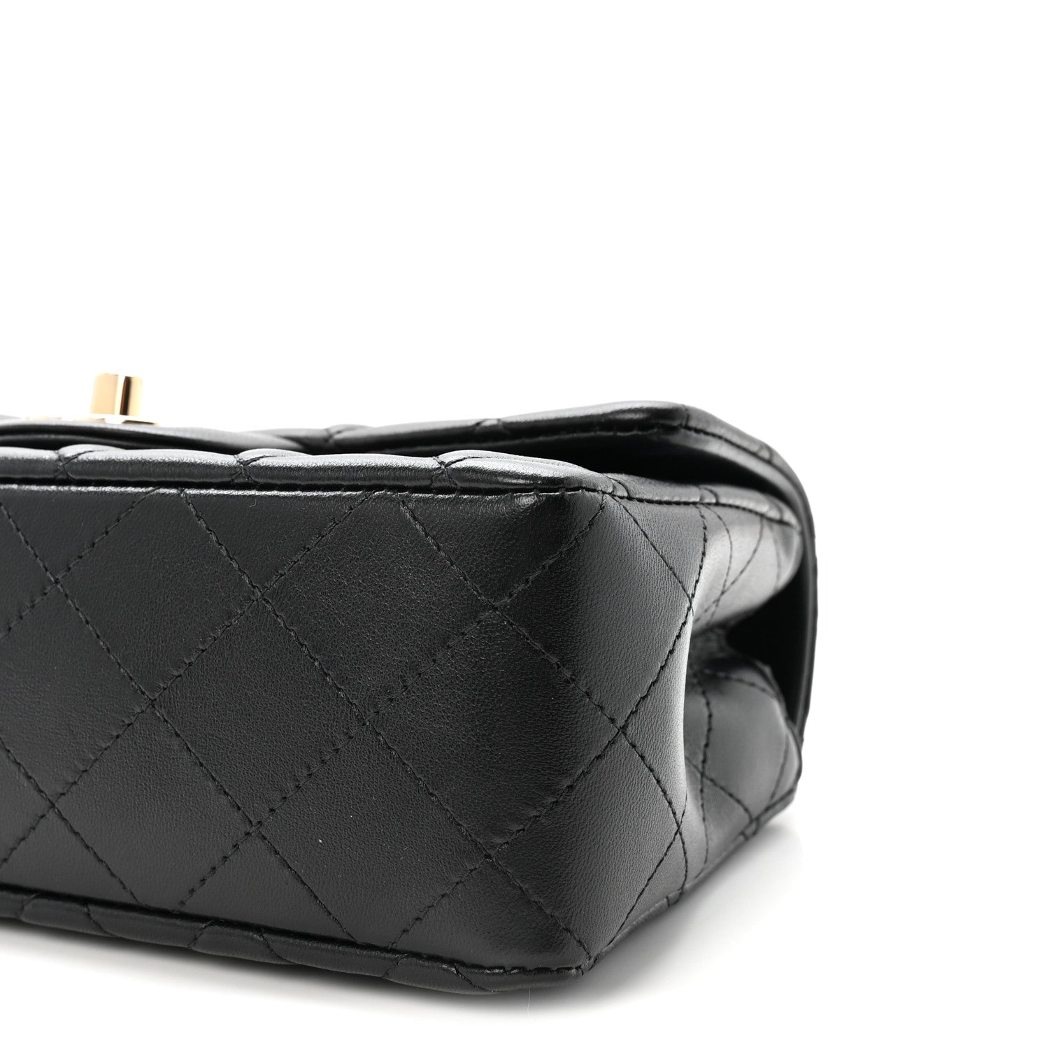 Lambskin Quilted Mini Rectangular Flap  Black