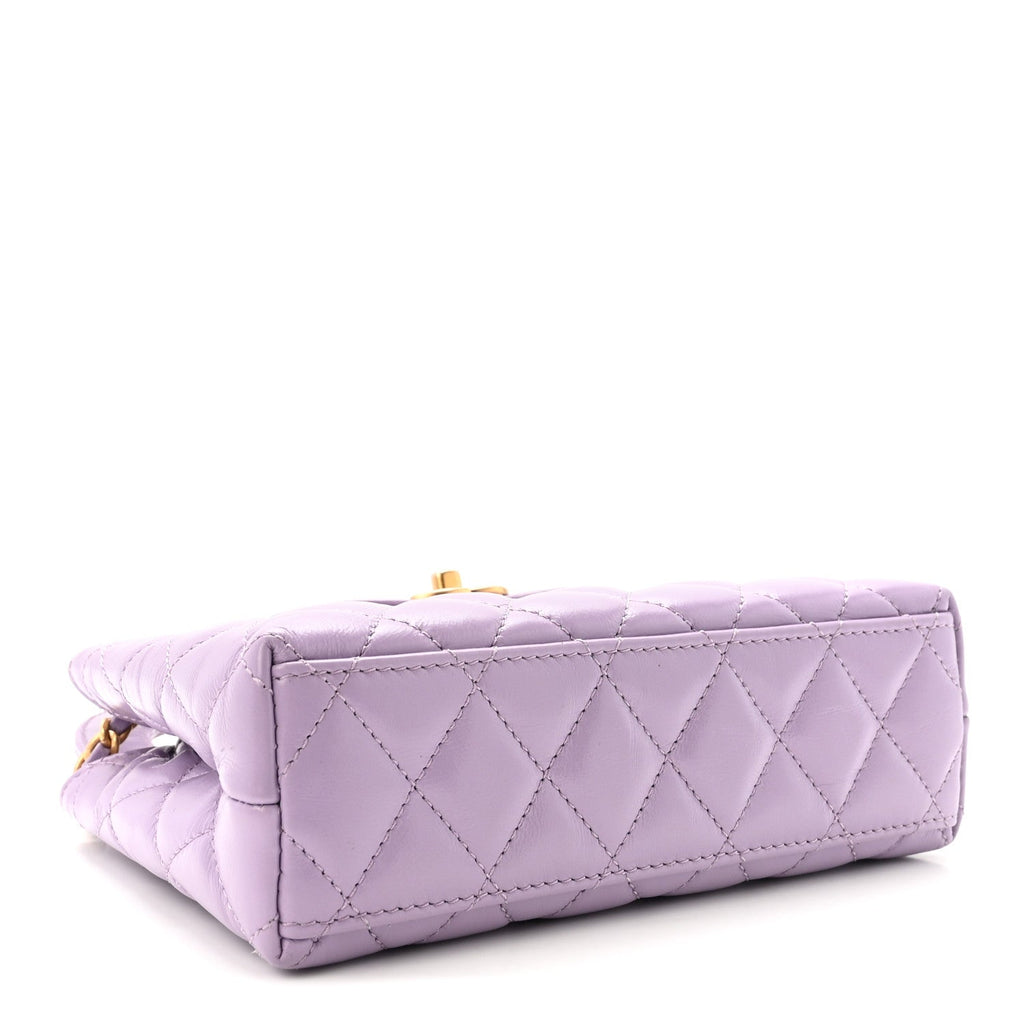 Shiny Aged Calfskin Quilted Nano Kelly Shopper Lilac