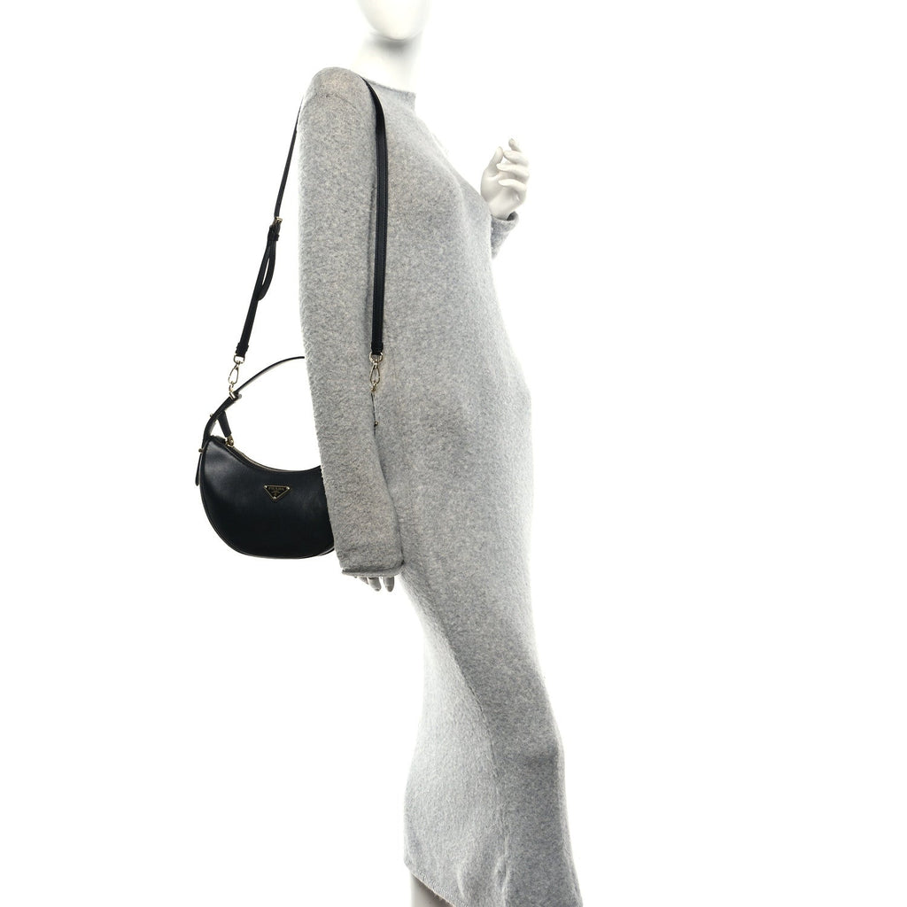 Soft Calfskin Arque Shoulder Bag Black