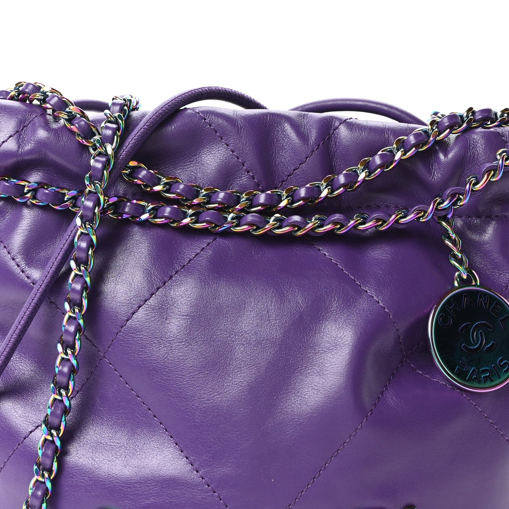 Shiny Calfskin Quilted Rainbow Mini Chanel 22 Purple