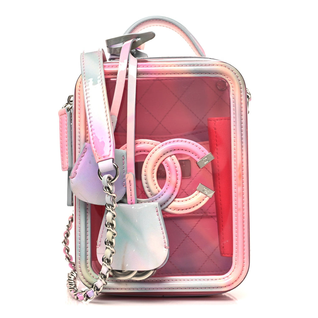 PVC Patent Calfskin Patent Lambskin Vertical Vanity Case Pink