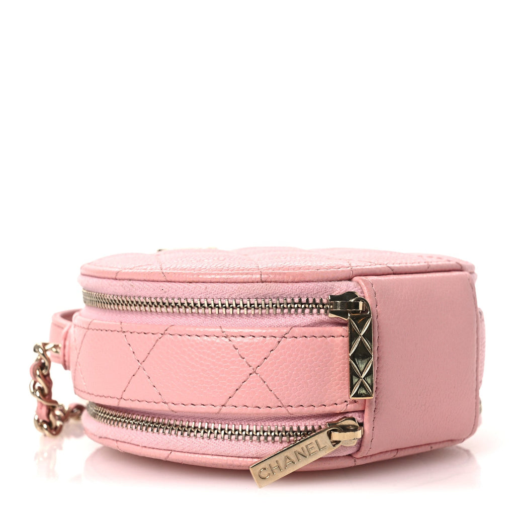 Caviar Quilted Round Handle With Care Vanity With Chain Pink