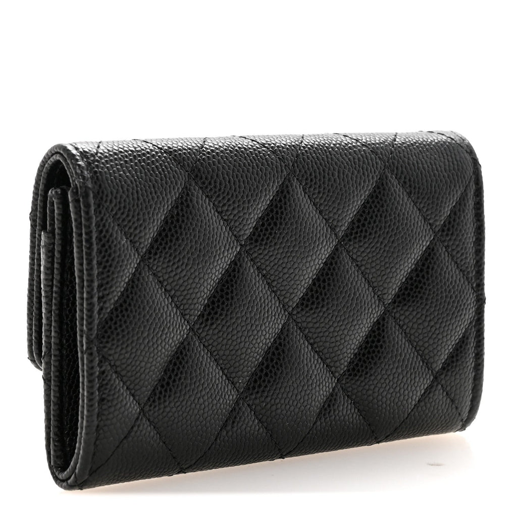 Caviar Metal Perforated Quilted CC Flap Card Holder Black