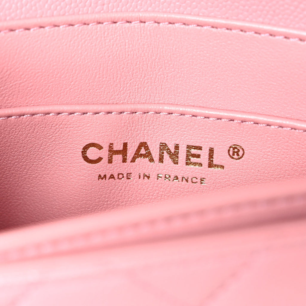Shiny Caviar Quilted Mini Top Handle Flap Pink