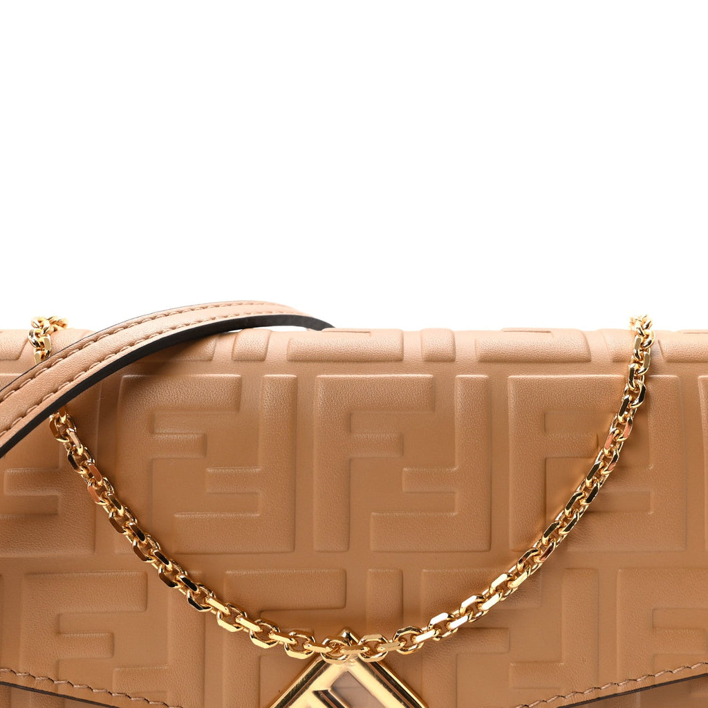 Vitello Ceylon Bi-Color FF 1974 Embossed FF Diamonds Chain Wallet Miele Scuro