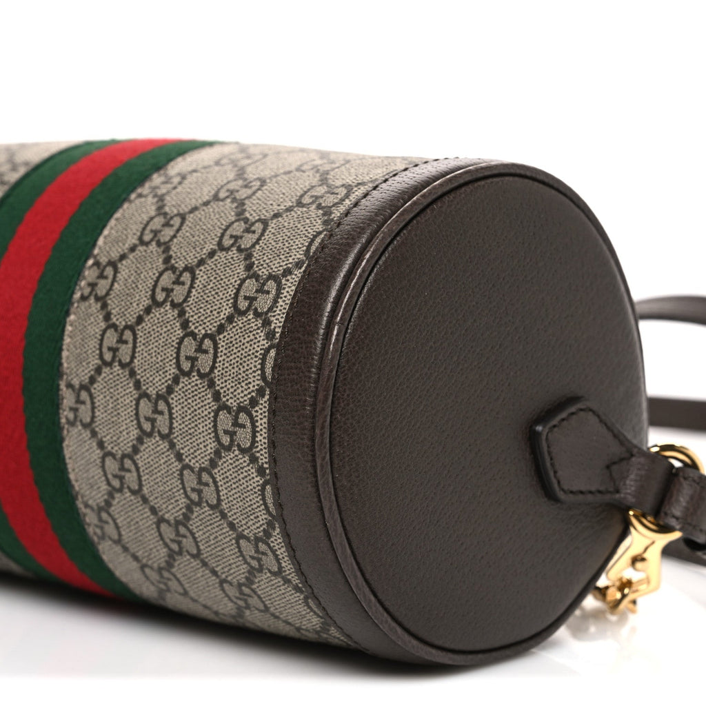 GG Supreme Monogram Textured Dollar Calfskin Web Small Ophidia Blondie Barrel shoulder Bag Beige New Acero