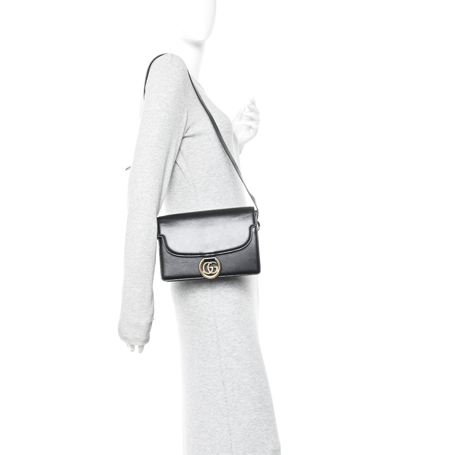 Textured Calfskin Small Torchon GG Ring Shoulder Bag Black