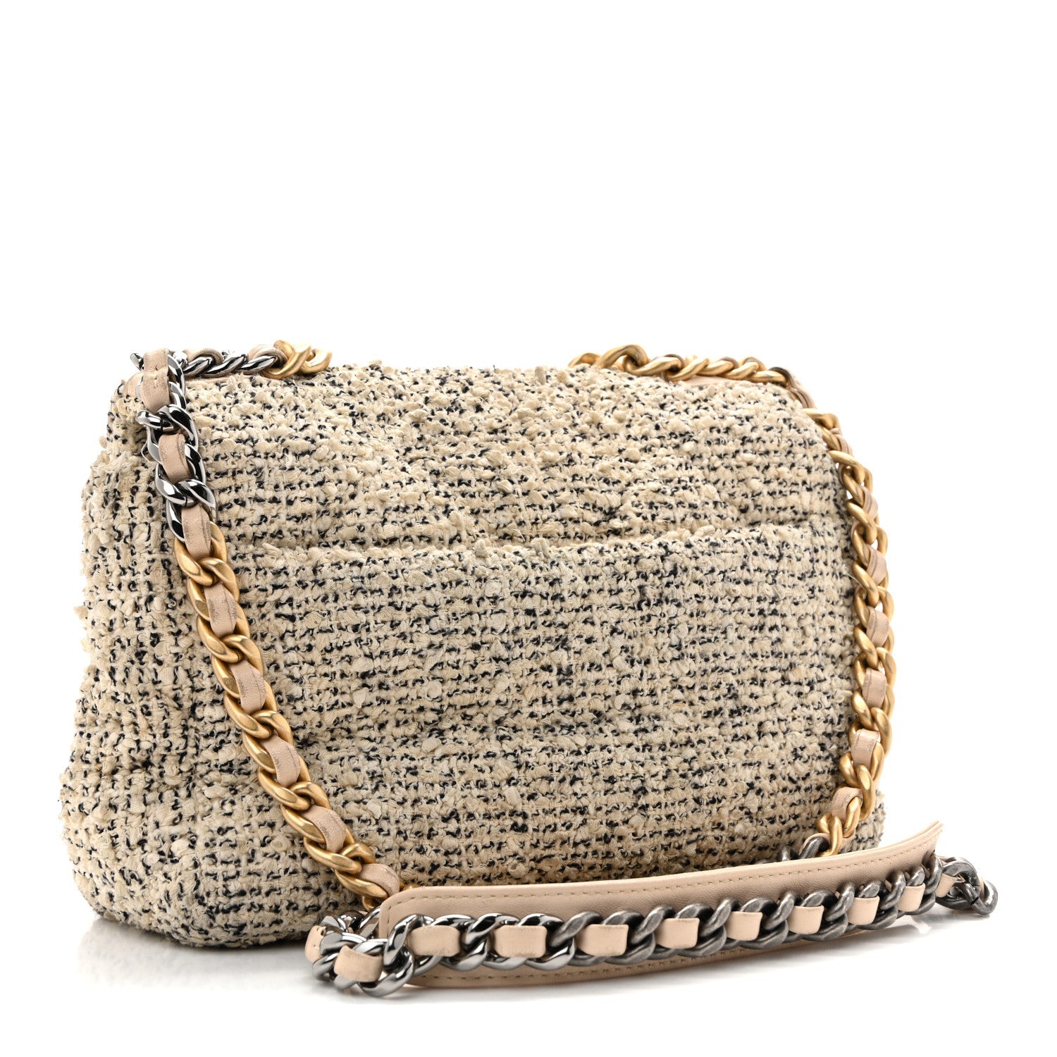 Tweed Quilted Medium Chanel 19 Flap Ecru Black
