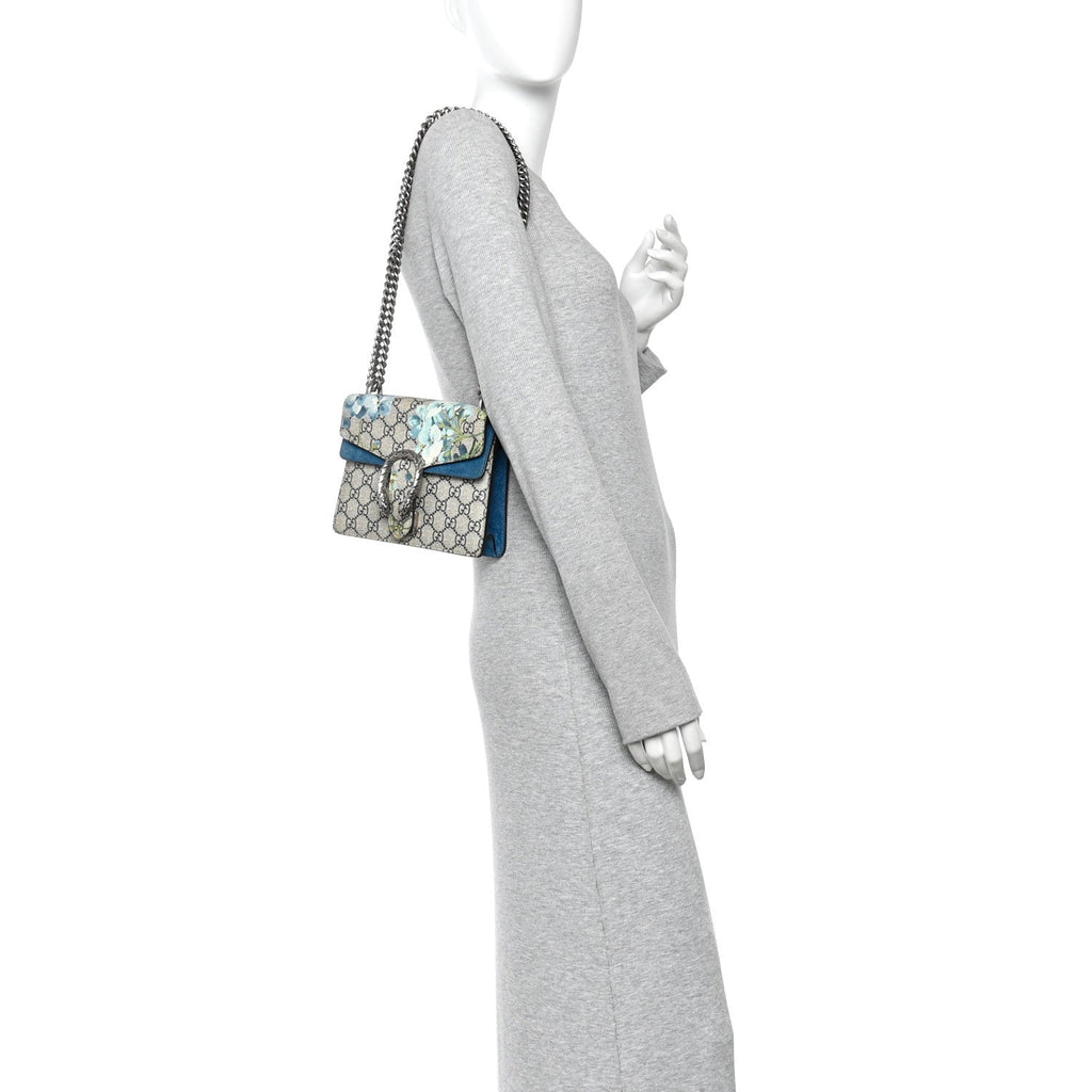 GG Supreme Monogram Blooms Mini Dionysus Shoulder Bag Beige Navy Vintage Blue