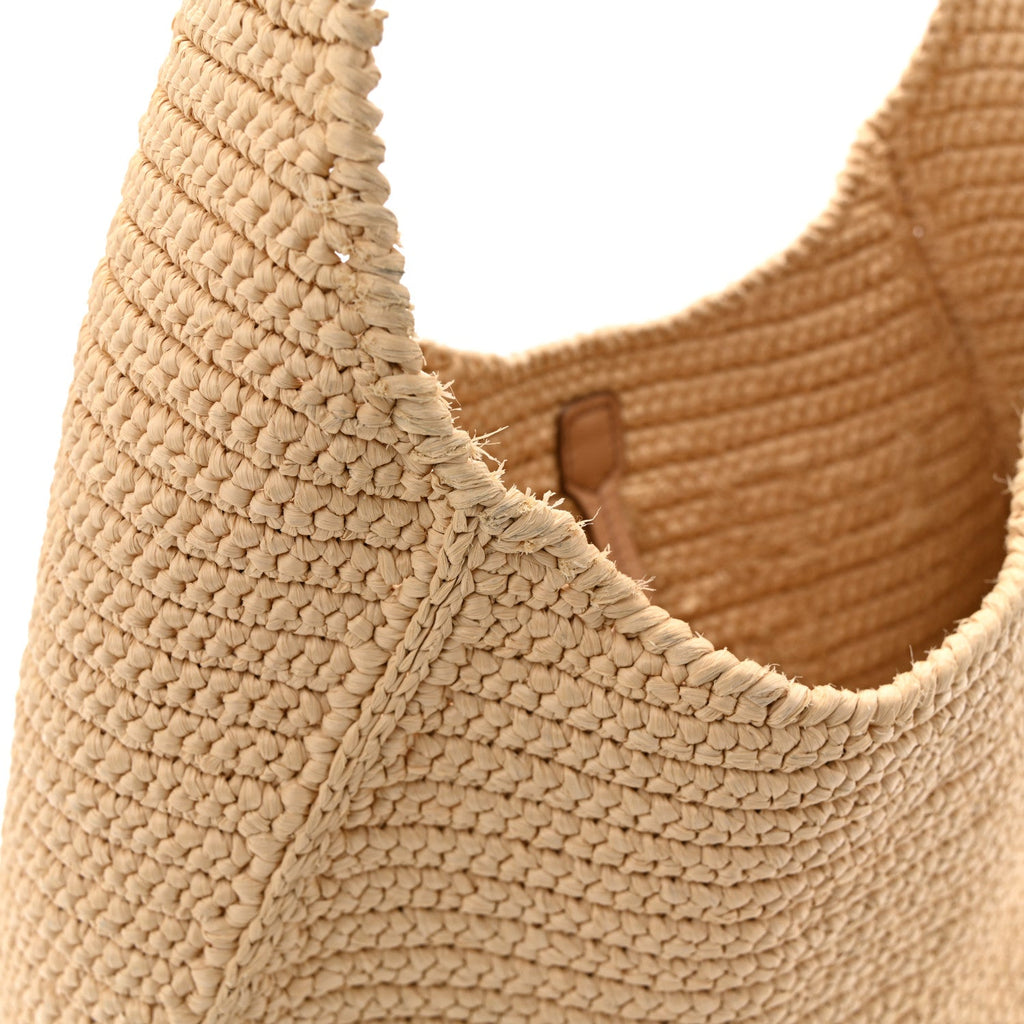 Yarn Raffia Effect Crochet Embroidered Logo Hobo Naturale