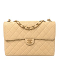 Caviar Quilted Jumbo Single Flap Beige