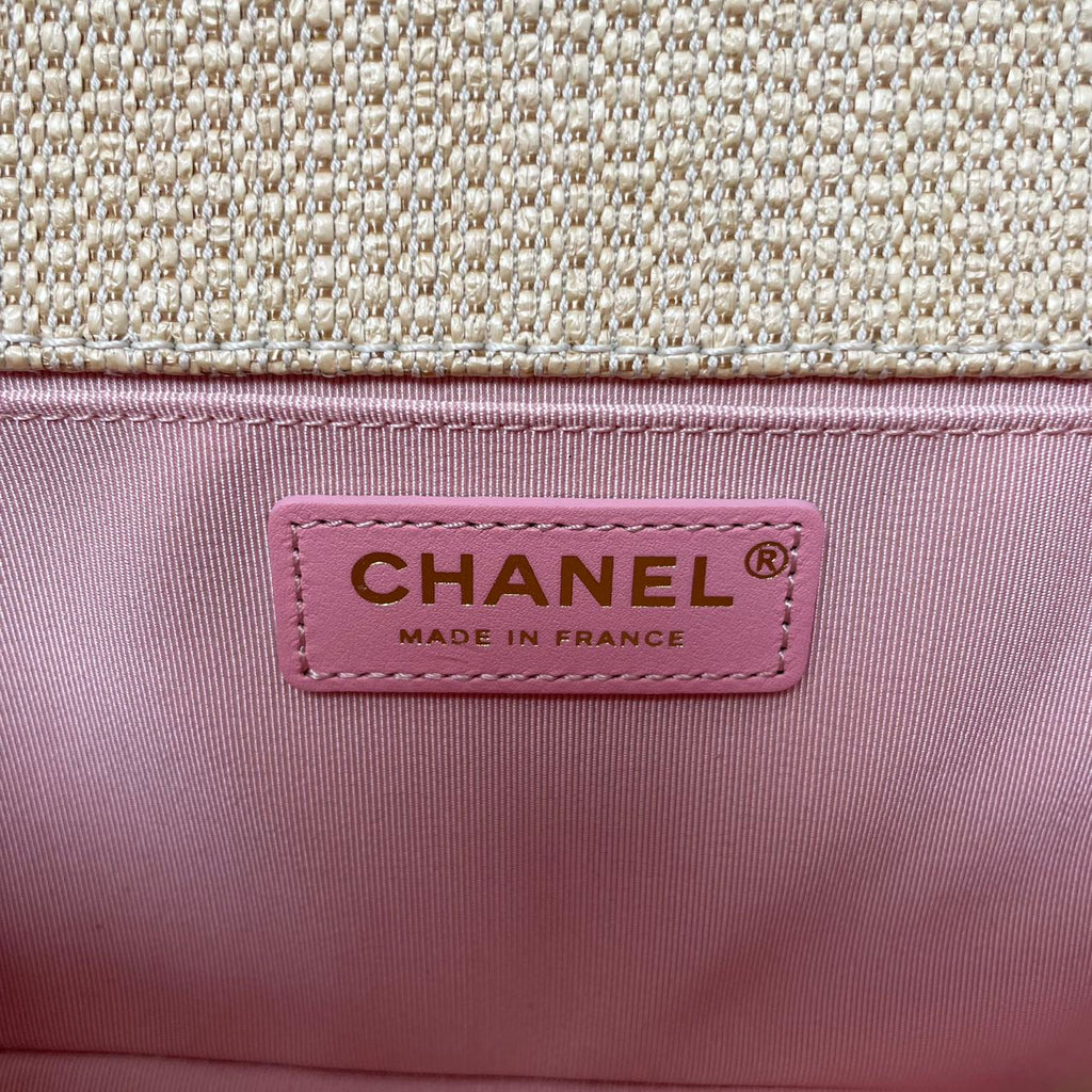 Chanel Medium Boy Flap Chevron Raffia & Leather Pink 2018
