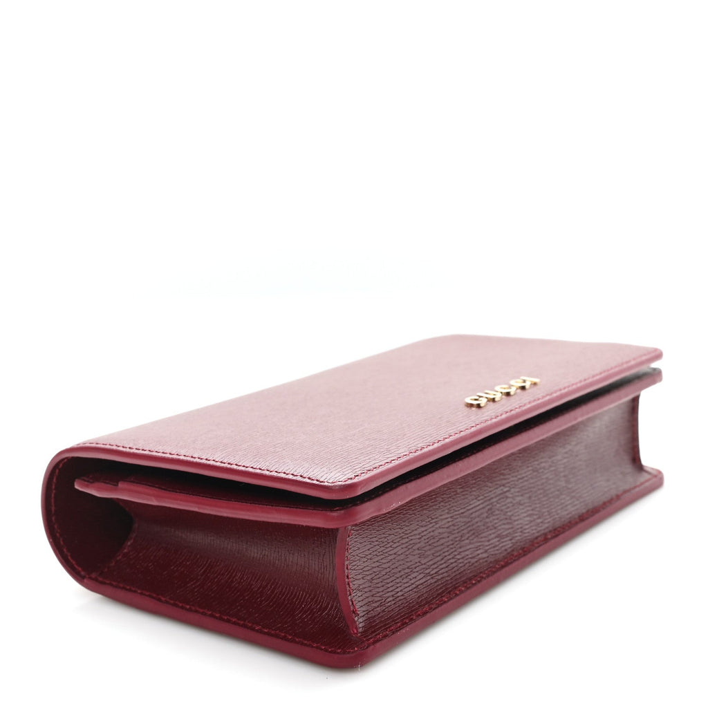 Textured Calfskin Script Logo Wallet On Chain Rosso Ancora