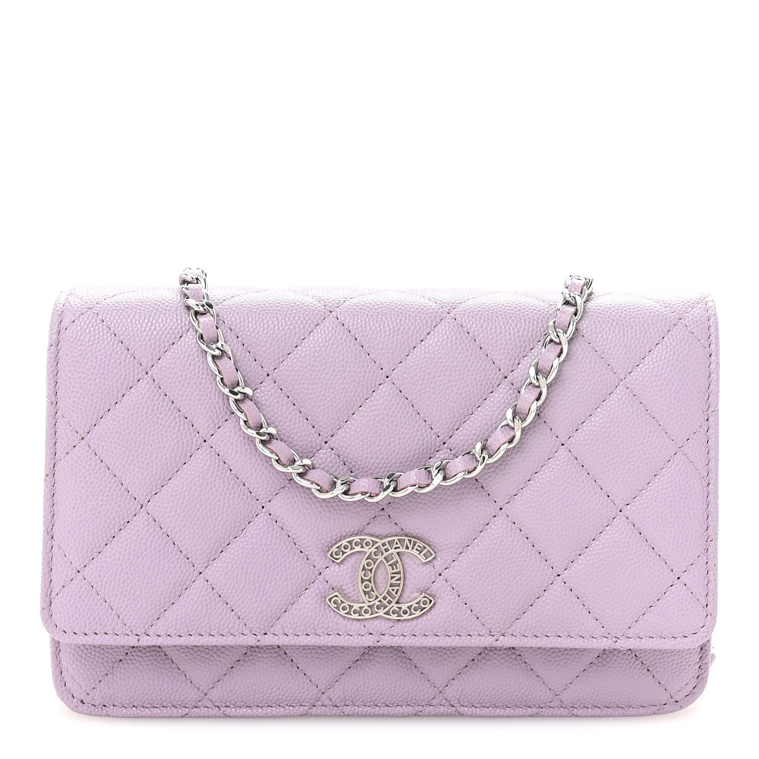 Caviar Quilted CC Logo Wallet on Chain WOC Purple