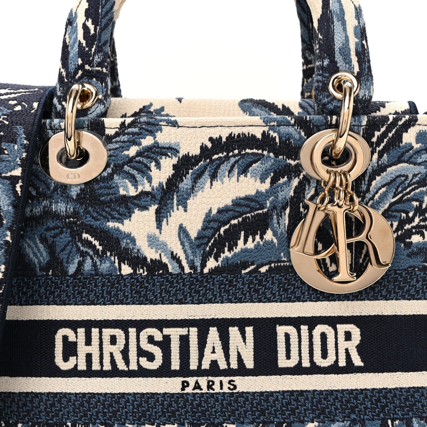 Canvas Embroidered Palm Tree Toile De Jouy Medium Lady D-Lite Blue