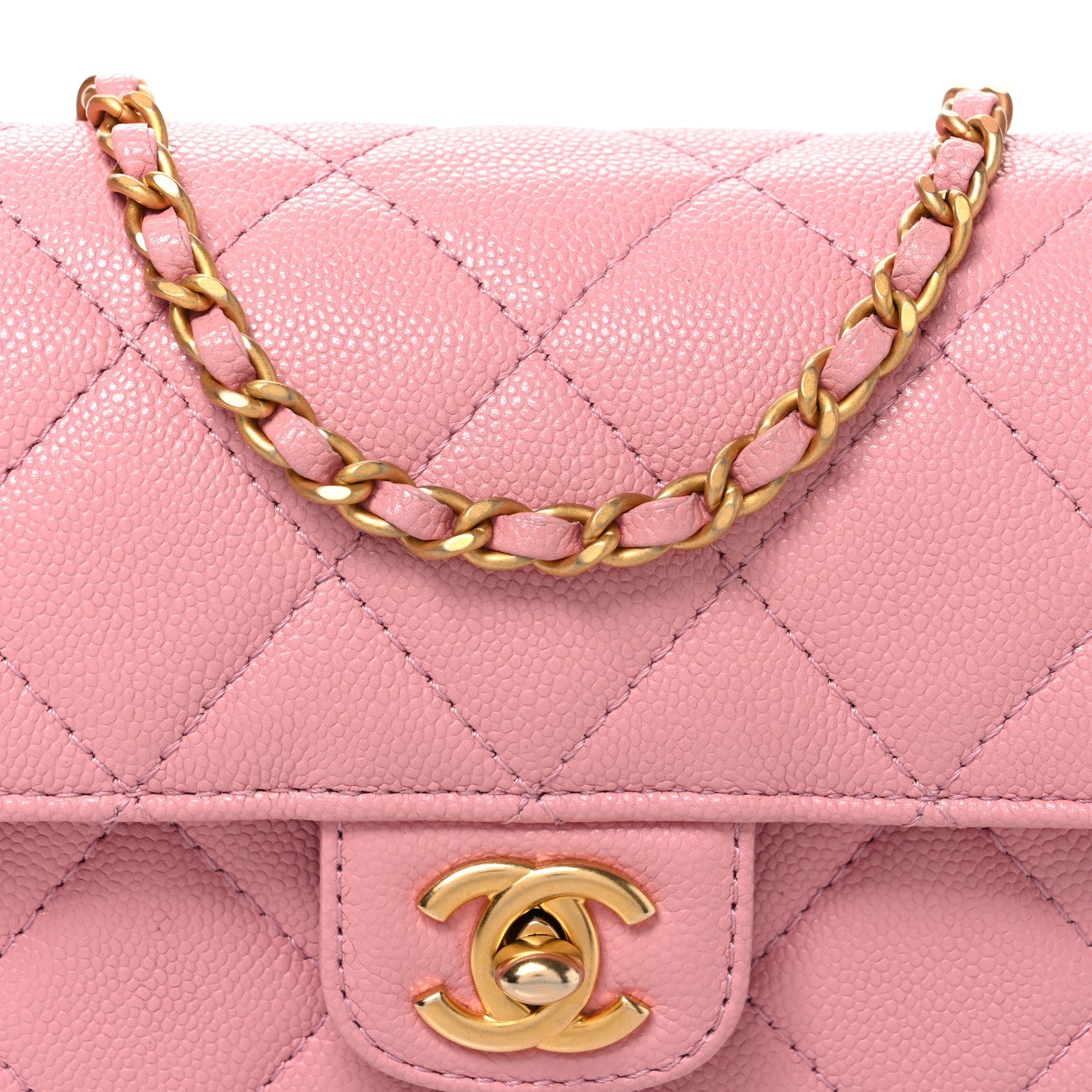 Shiny Caviar Quilted Mini Top Handle Flap Pink Pink